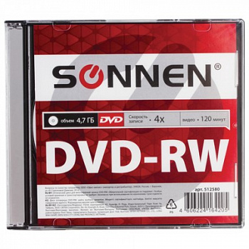 Диск DVD-RW SONNEN 4,7 Gb 4x Slim Case