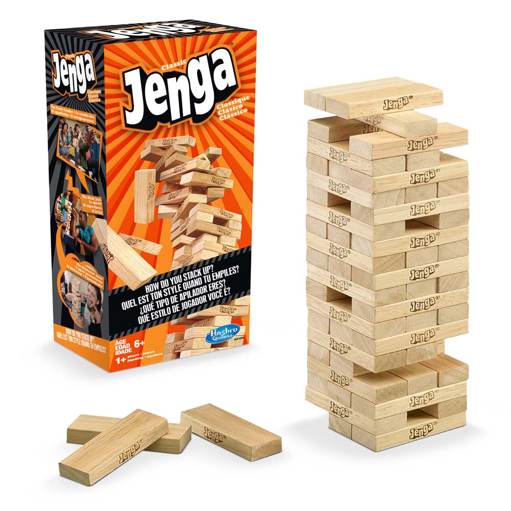 Дженга Классик — это всемирно известная и мегапопулярна игра! Она очень проста и понятна, поэтому даже ребенку не составит труда научиться играть в нее. Сначала игроки стоят башню из имеющихся брусочков-кирпичиков. Потом по одному вынимают их из нее и кла