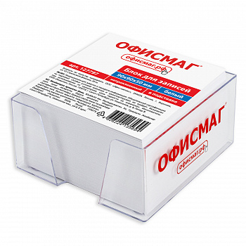 Блок для записей ОФИСМАГ в подставке прозрачной 9х9х5 белый белизна 95-98%