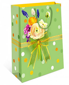 Пакет подарочный Цветы зеленый