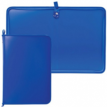 Папка на молнии пластиковая А4 матовая синяя 320х230 мм
