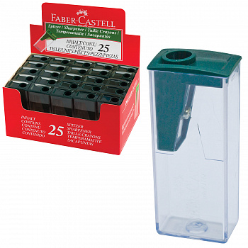 Точилка FABER-CASTELL с контейнером прямоугольная пластиковая зеленые детали